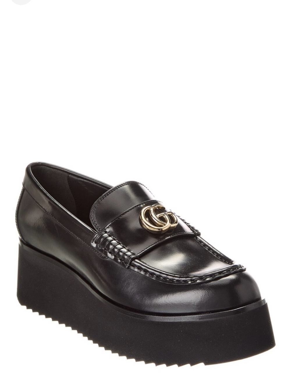 Gucci Black Leather Platform Loafers with Gold GG Hardware - Picture 11 of 14